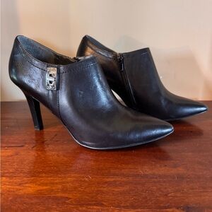 Maripe Black Heeled leather Boots with Buckle Detail